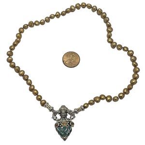 Barbara Bixby 925 & 18K Topaz Pearl Citrine Enamel Pendant Necklace 34.6g